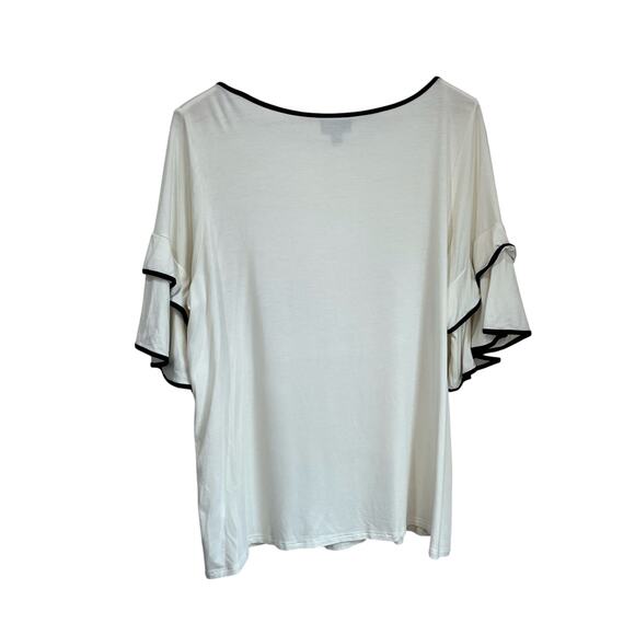 J.Jill Wearever White Ruffle Sleeve Top L Soft Stretch Minimalist Chic Workwear - Picture 3 of 7